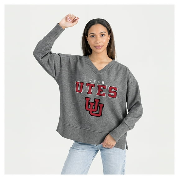 Women's Gameday Couture  Gray Utah Utes French Terry V-Neck Pullover Sweatshirt