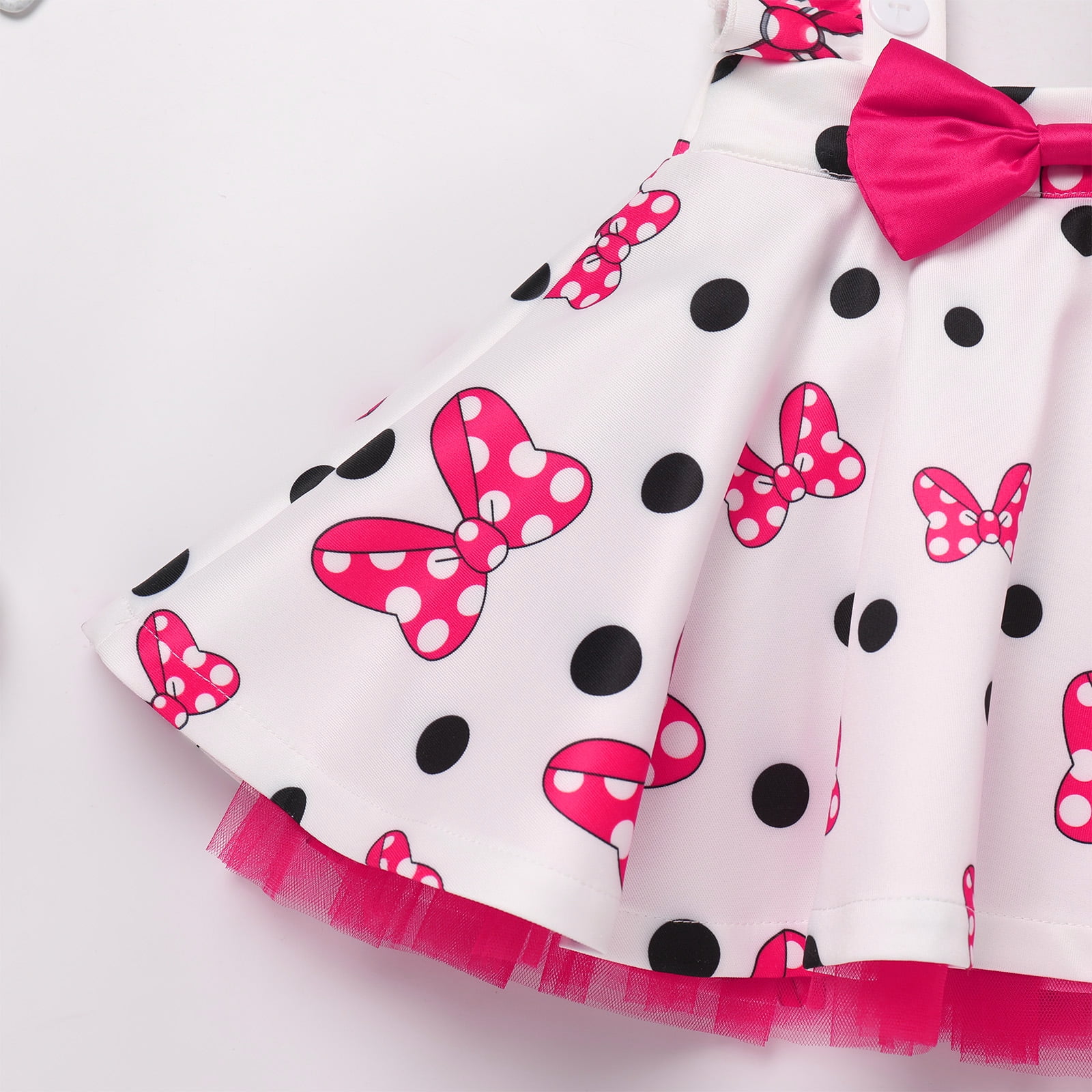 IBTOM CASTLE Toddler Baby Girls Mouse Birthday Outfit Short Sleeve Pullover T-shirt Suspender Skirt with Headband Cake Smash Casual Outfits 3-4 Years Black + Hot Pink
