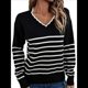 thumbnail image 1 of Camisa de Larga para Mujer, Suéter Informal Holgado A Rayas Negro XL, 1 of 10