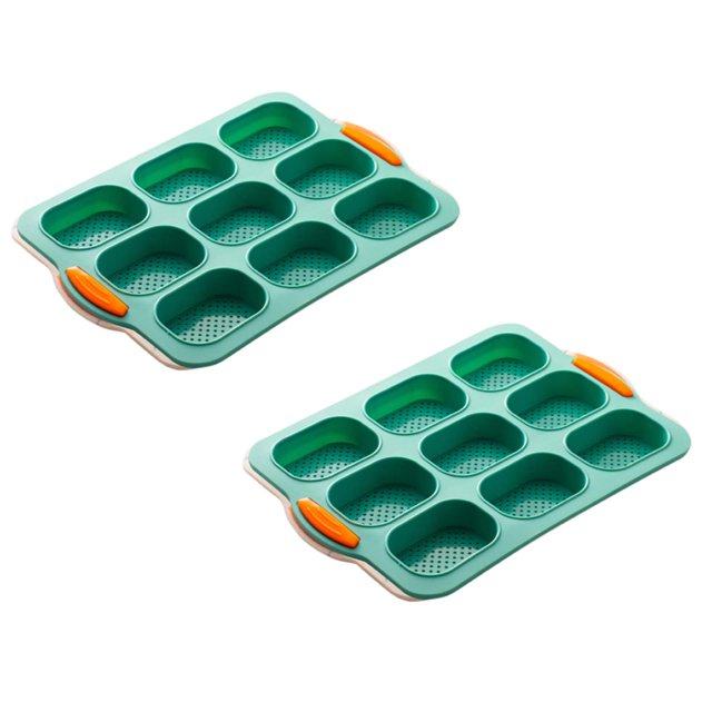 Oleegame 2PC Tin Foil Roll 9 Grids Multi Color Kitchen Silicone Oval Cake French Bread Baking Pan Non Stick Kitchen Utility Green