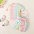 thumbnail image 4 of Newborn Baby Girl Shorts Set Pink Tie-Dye Crew Neck Top + Bow Shorts Baby Girls Clothes 6-9 Months, 4 of 8