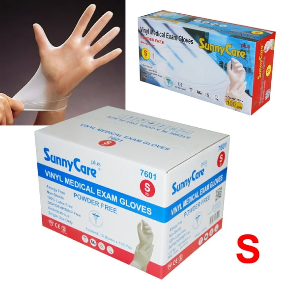 1000Pcs SunnyCare Vinyl Medical Exam Gloves Powder Free (Latex Nitrile Free) Size: Small