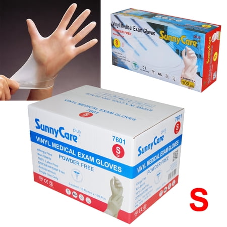 1000Pcs SunnyCare Vinyl Medical Exam Gloves Powder Free (Latex Nitrile Free) Size: Small
