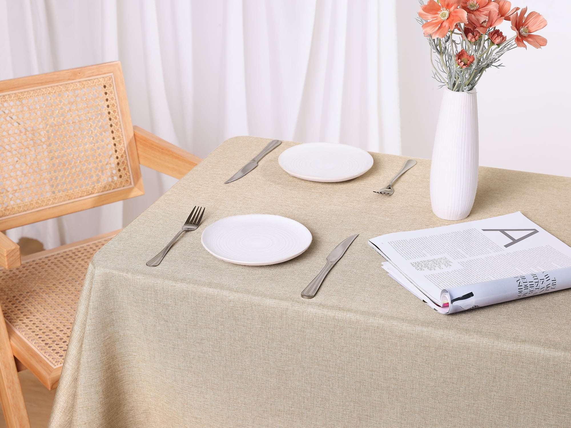 Unique Bargains Rectangle Cotton Linen Spillproof Table Cover Tablecloth Beige 55"x94"