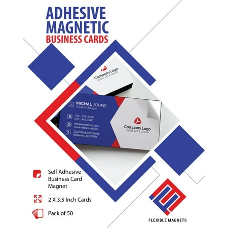Adhesive Business Card Magnets (Self-Adhesive Business Card Magnets, Flexible Peel & Stick, 2’’ x 3.5’’ inches. (50) Great Promotional Product, Ideal for putting up on refrigerator or metal surface, Value Pack)