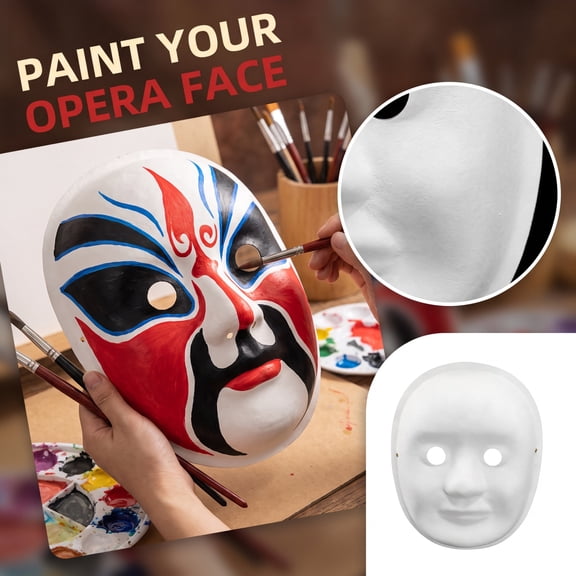 Mskk Blank Paper‑Pulp Opera Mask for DIY Painting, Unpainted Full‑Face Mask Handmade Craft Accessory for Halloween Carnival Party Art Project Decoration Supplies