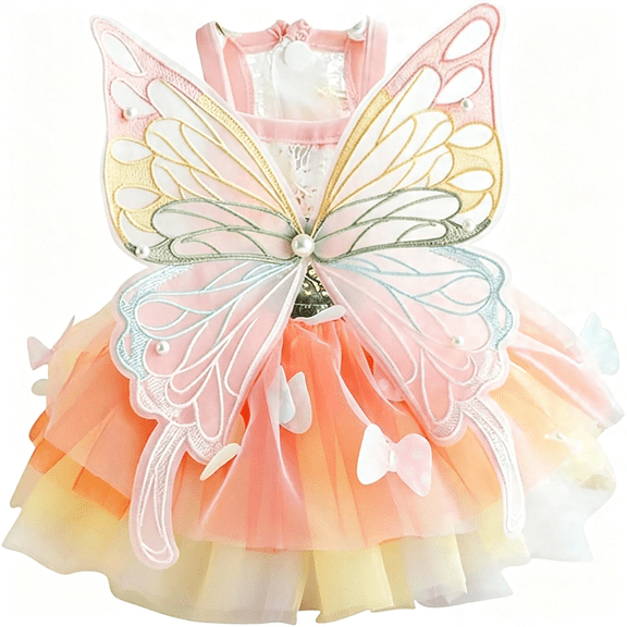 GASTROPOD Butterfly Fairy Dog Dress with Wings,Rainbow Tulle Tutu Costume for Small Dogs Cats Rabbits,Adjustable Princess Pet Outfit for Halloween Christmas Easter Birthday(Colorful-Butterfly,Medium)