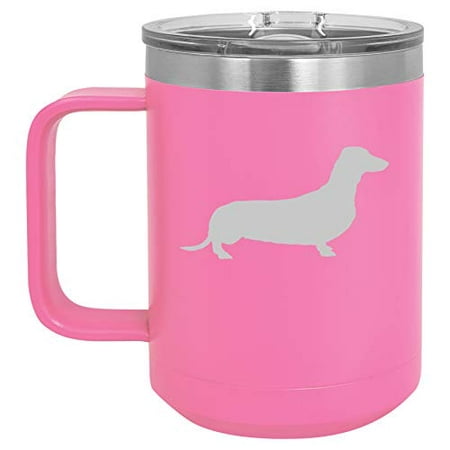 15 oz Tumbler Coffee Mug Travel Cup With Handle & Lid Vacuum Insulated Stainless Steel Dachshund (Hot