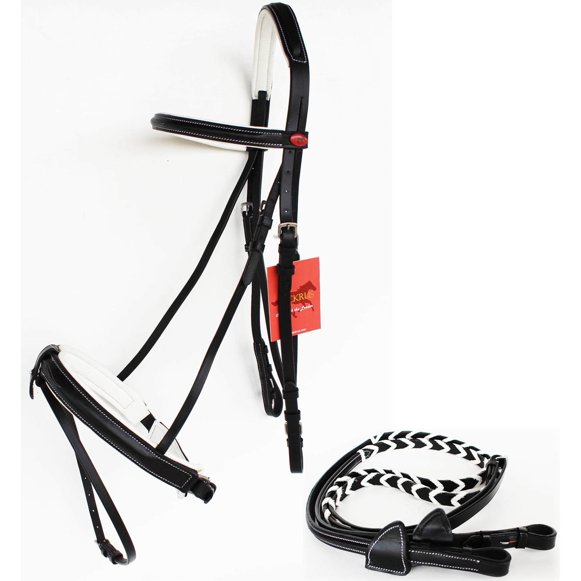 Horse English Padded Leather COB Riding Raised Adjustable Flash Bridle Reins 803127WHC