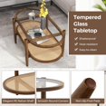 thumbnail image 6 of GOFLAME Rattan Coffee Table with Storage, 40” Wood Oval Coffee Table with Tempered Glass Tabletop & PE Rattan Shelf, 2-Tier Antique Boho Center Table for Living Room, Reception Room, Brown, 6 of 18