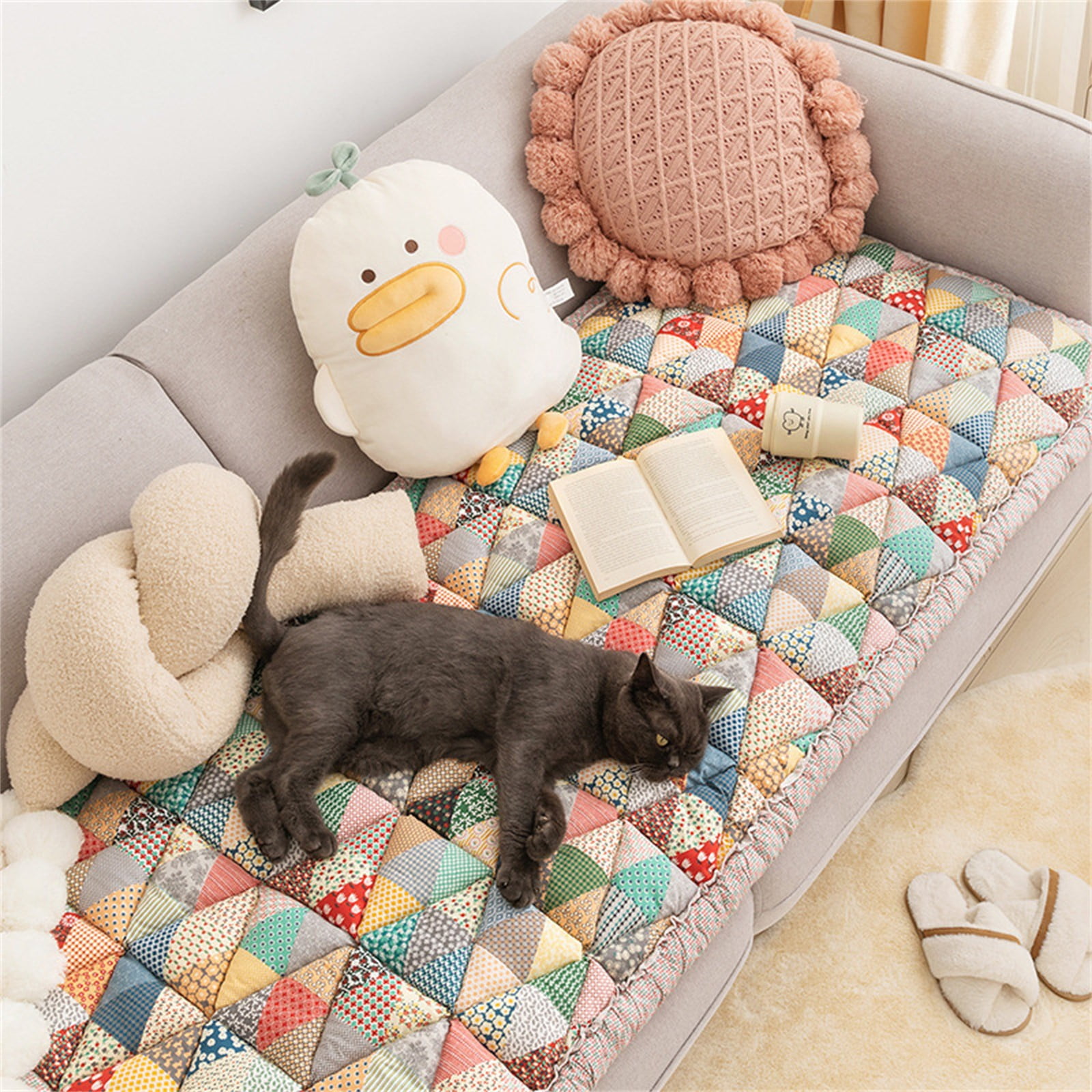 Hiroekza Funny Couch Cover Garden Cotton Protective Couch Cover Plaid Sofa Cover Seat Cushion Home Essentials Plaid Cream-Coloured