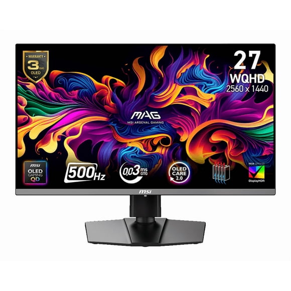 MSI 27" 2560 x 1440 (QHD) 500Hz 0.03ms (GTG) QD-OLED Gaming Monitor Tilt and Height adjustable (MAG 272QP QD-OLED X50)