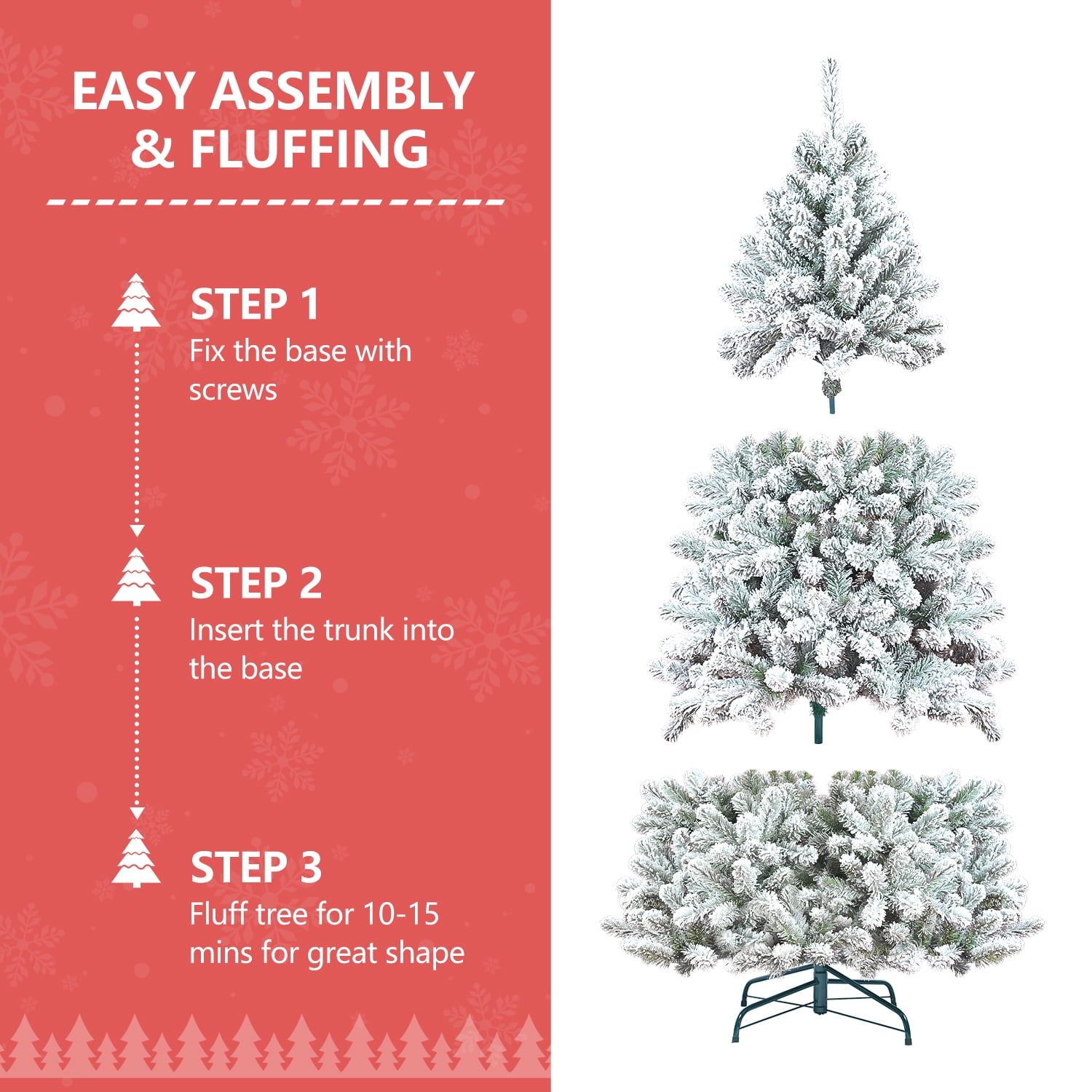 Snow-Kissed Flocked Christmas Tree 6ft with 600 Tips 27 Pinecones Metal Stand Indoor Decor