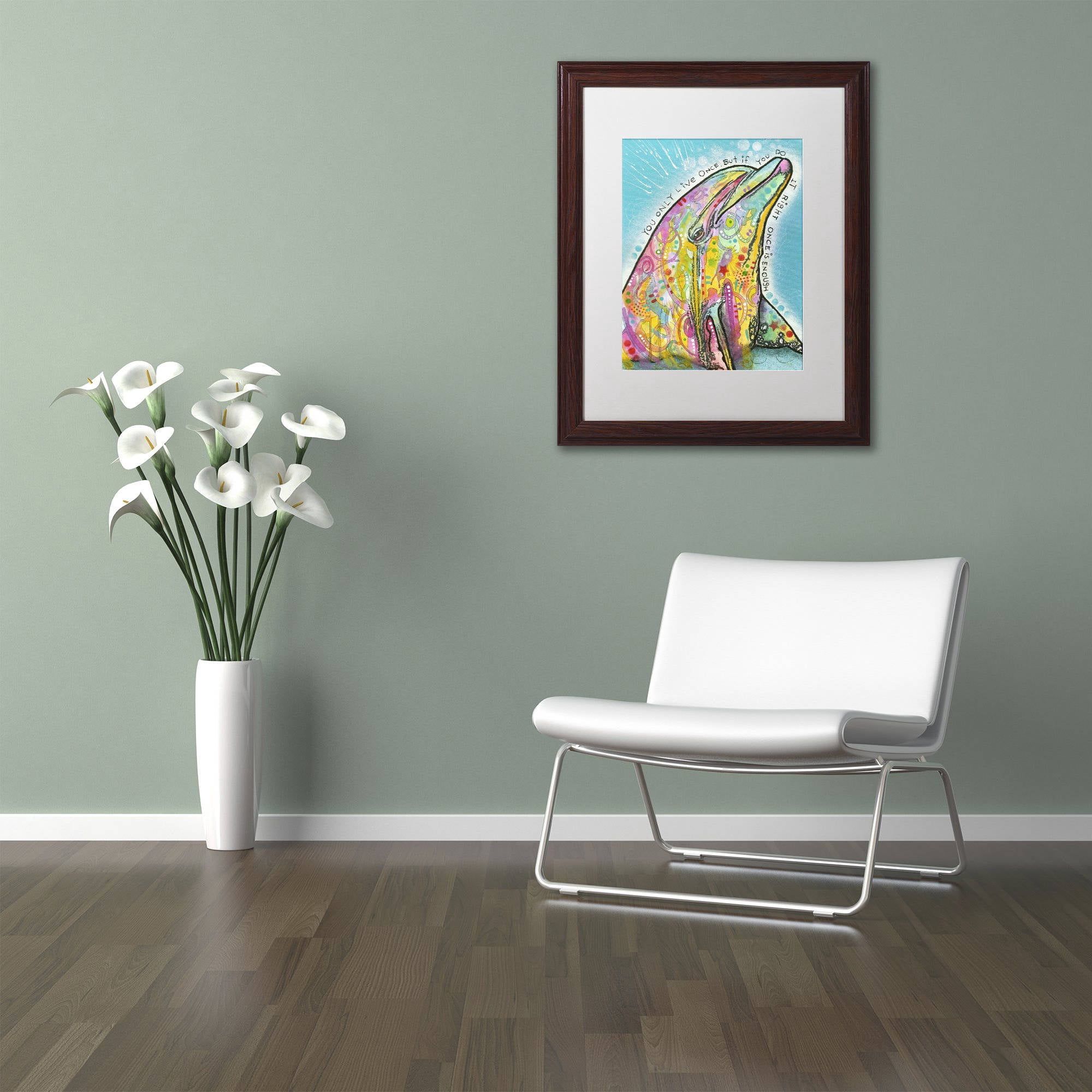 Trademark Fine Art "Dolphin" Canvas Art by Dean Russo, White Matte, Wood Frame