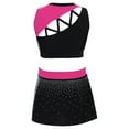 thumbnail image 3 of Doomiva Kids Girls 2 Piece School Cheerleading Uniform Outfit Shiny Sleeveless Crop Top with Skirt Set Cheer Fancy Dress Hot Pink 6, 3 of 6
