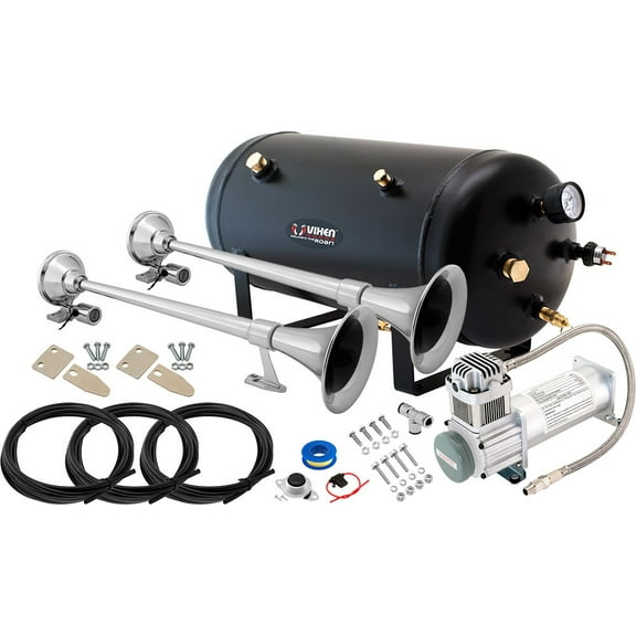 Vixen Horns Train Horn Kit for Trucks/Car/Semi. Complete Onboard System- 200psi Air Compressor, 5 Gallon Tank, 2 Trumpets. Super Loud dB. Fits Vehicles like Pickup/Jeep/RV/SUV 12v VXO8350/11642