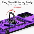 thumbnail image 6 of Decase for Apple iPhone 17 Case, Military-Grade Ring Holder Kickstand Heavy Duty Hybrid Case with Slide Lens Cover,Shockproof Rugged Dual-Layer Hard Phone Case for iPhone 17,Purple, 6 of 8