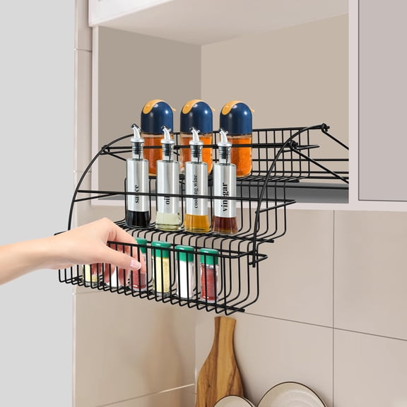 Pull Down Spice Rack 3-Tier Kitchen Storage Rack for Spices, Seasonings, and Small Items, Easy Installation, Space-Saving Design