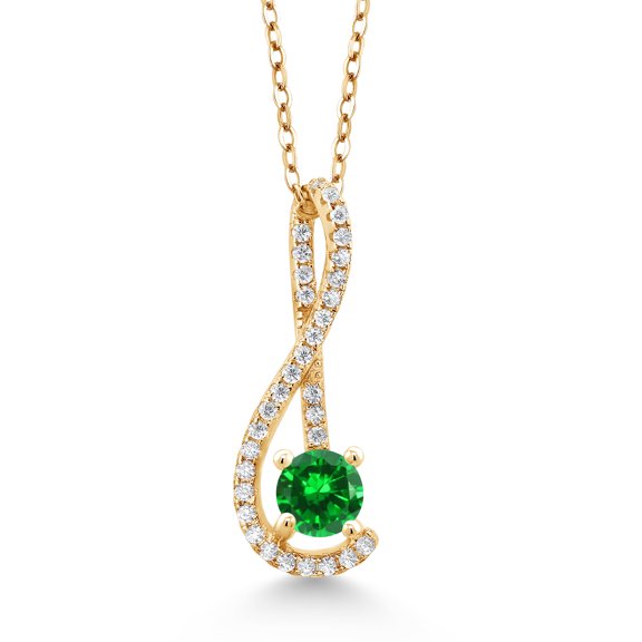 Gem Stone King 1.10 Ct Green Created Emerald White Created Sapphire 18K Yellow Gold Plated Silver Pendant with Chain