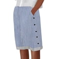 thumbnail image 2 of Blue Women's Shorts, Women'S Cotton And Linen Striped Elastic Waistband High Waistband Pockets Side Buttons Loose Casual Pants Three Quarter Pants,Women's Shorts M, 2 of 9