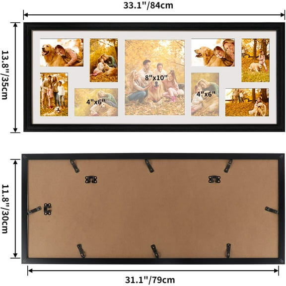 2 Pack 4x6 Picture Frames Collage with 9 Openings, Display 8 4x6 & 1 8x10 Photos, Black