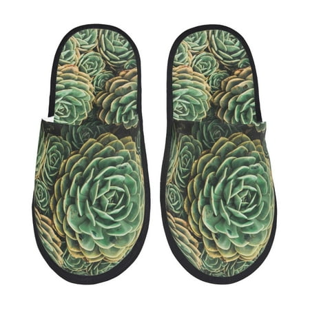 Balery Succulents Slient Indoor Furry Fleece Comfort House Shoes Soft Non-Slip Home Shoes Cotton slippers House Slippers-- Medium