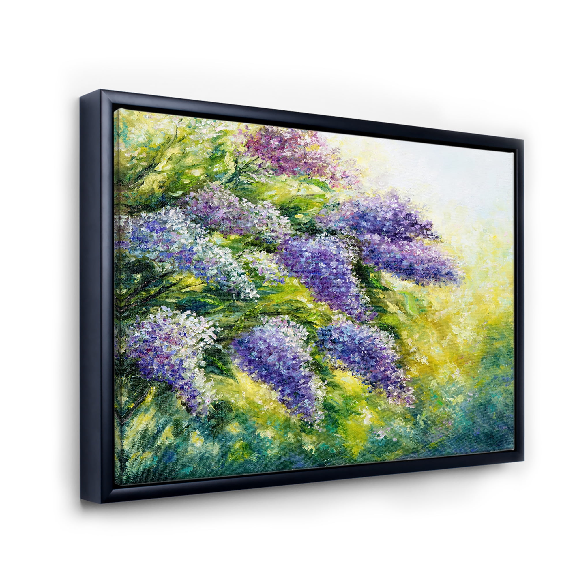 Impressionism Lilac Tree In The Garden 32 in x 24 in Framed Painting Canvas Art Print, by Designart