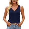 thumbnail image 2 of Vivianyo HD Women's Deep V-Neck Wide Strap Ribbed Tank Top, Slim Fitted Sleeveless Casual Camisole Top, Women's Navy, Sizes S-2XL, 2 of 9