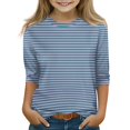 thumbnail image 3 of Girls Casual 3/4 Sleeve T Shirts Kids Crewneck Tops Fashion Striped Tees Pink,12-13 Years, 3 of 6
