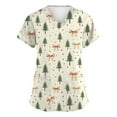 thumbnail image 2 of Garbnen Scrubs Tops Christmas Womens Scrubs Top Workwear Short Sleeve V Neck Santa Claus Print Nurse Uniform with Pockets, 2 of 6