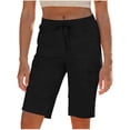 thumbnail image 3 of Cutuoiiu Womens Cargo Shorts, Loose Fit Solid Color Elastic Waist Multi Pocket Button Detail Bermuda Shorts for Daily Wear, Vacation Beach, 3 of 6
