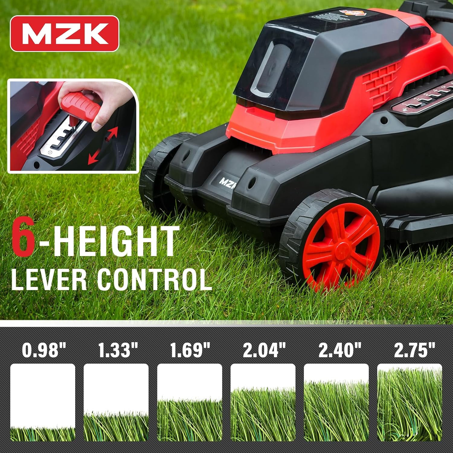 MZK 40V 13”Cordless Electric Lawn Mower,with 4-Position Height Adjustment,Compact and Lightweight Push Battery Powered Lawn Mower (2 * 4AH Batteries)
