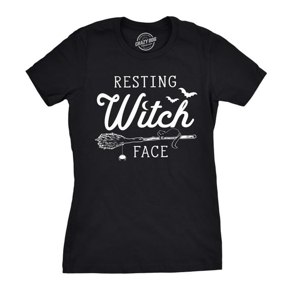 Womens Resting Witch Face T Shirt Funny Halloween Broomstick Tee for Ladies Womens Graphic Tees