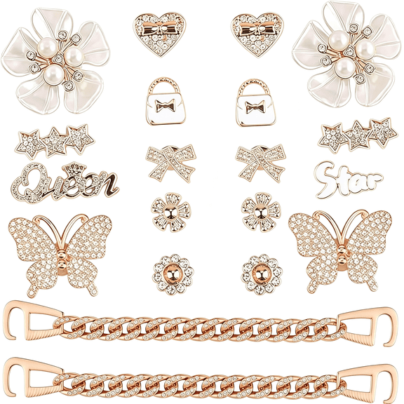 BZCOE Bling Shoe Charms Cute Shoes Decorations for Women Pearl Chains Pink Shoe Accessories Flower Shoe Charm Diy Own Style Pearl Chains Croc Charms Women