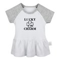 thumbnail image 4 of Pack of 2, Lucky Charm & Born Again 2 Funny Dresses For Baby, Newborn Babies Skirts, Infant Princess Dress, Toddler Frocks (Gray Raglan Dresses, 6-12 Months), 4 of 5