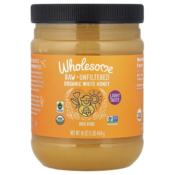 Wholesome, Organic White Honey, Raw   Unfiltered, 16 oz Pack of 4