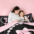 thumbnail image 4 of meiyoeat Pink Ribbon Bowknot Twin Comforter Sets For Girls,Lovely Bowtie Alphabet Print P Bedding Set For Kids,Pink Reversible,2pcs, 4 of 7
