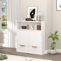 Fluted Bathroom Wall Cabinet with Drawers, Wooden Medicine Cabinet Organizer Over The Toilet, Wall Mounted Storage Cabinet with Open Shelf for Bathroom, Kitchen, and Laundry Room
