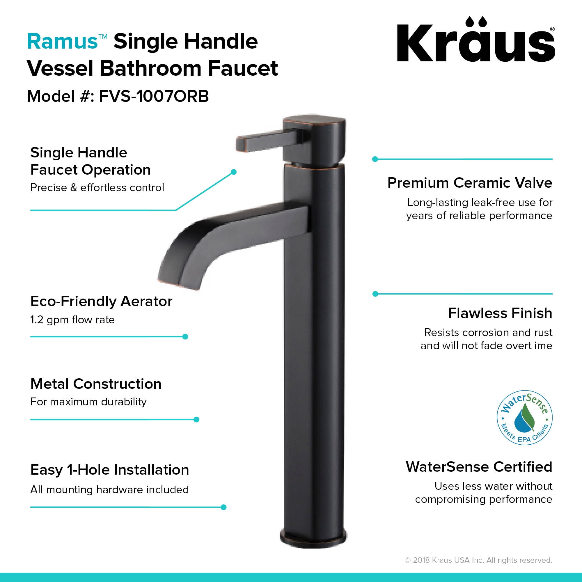 KRAUS Ramus Tall Vessel Bathroom Faucet, Oil Rubbed Bronze Finish