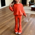 thumbnail image 4 of LIJCC Teen Girls Sweatsuit Solid 2 Piece Sweatsuits Round Collar Pullover Sweatshirts and bell-bottom trousers Sweat Set(Orange,11-12 Years), 4 of 5