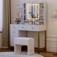 thumbnail image 3 of Bingirl White Vanity Desk with LED Lighted Mirror, Lights, and Power Outlet - 3 Lighting Colors for Bedroom, 3 of 8