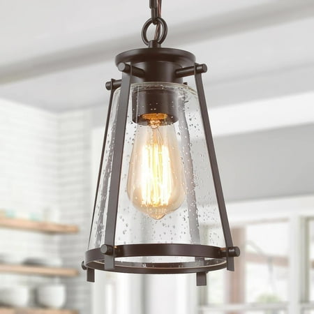 

LNC 1-Light Oil Rubbed Bronze Modern/Contemporary Seeded Glass Lantern LED Mini Kitchen Island Light Modern Lantern Chandeliers Light for Dining Room Kitchen Island Bedroom