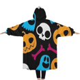 thumbnail image 2 of Oversized Wearable Blanket Hoodie,Halloween Colorful Spooky Elements Sherpa Blanket Hoodie with Super Pockets,Super Warm Fuzzy Pullover for Women & Men, 2 of 6
