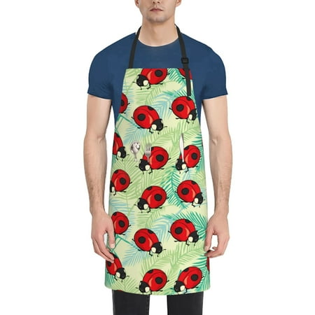 

Rateoe Red Ladybugs And Leaf Aprons with Pocket Men Womens Aprons Waterproof Adjustable Cooking Aprons for Kitchen Gardening and Salon