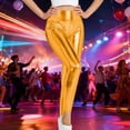 thumbnail image 6 of Daznico High Waist Shiny Leggings for Stretchy Workout Pants Glossy Metallic Textured Yoga Tights with Gold Print Fashionable Casual Wear,Mardi Gras Clothing,M, 6 of 6
