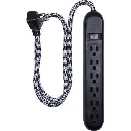 - Cordinate 6-Outlet Surge Protector Power Strip, 3-Foot Braided Cord, Flat Plug, Black, 41637