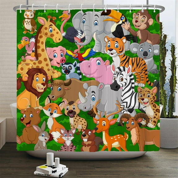 Cartoon Animals Bathroom Curtains Shower Curtain lovely Childs With Waterproof