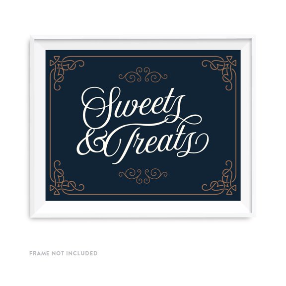 Navy Blue Art Deco Vintage Party Signs, Sweets & Treats Dessert Table Sign, 8.5x11-inch