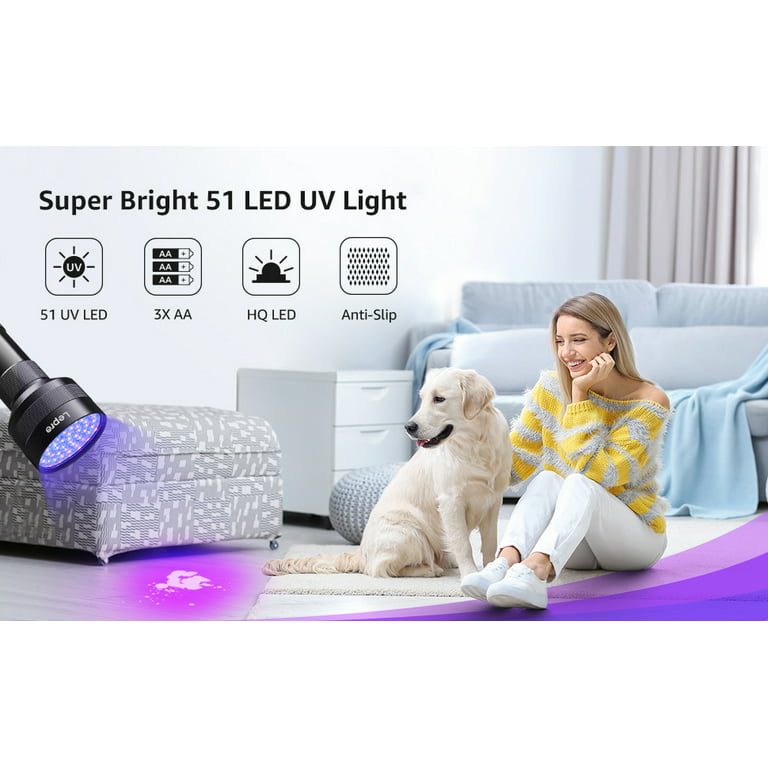 Lepro UV Flashlight Black Light 51 LED UV Light Handheld Blacklight 395nm  Detector for Pet Urine, Stains, Bed Bug and Scorpions, Battery Not Included  