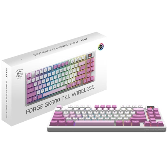 Teclado Gamer Mecanico MSI FORGE GK600 TKL WIRELESS VIOLET Switch Violeta Inalambrico USB 2.4 GHz + BT Tamaño 80% Blanco/Rosa FORGE GK600 TKL W VIOLET US